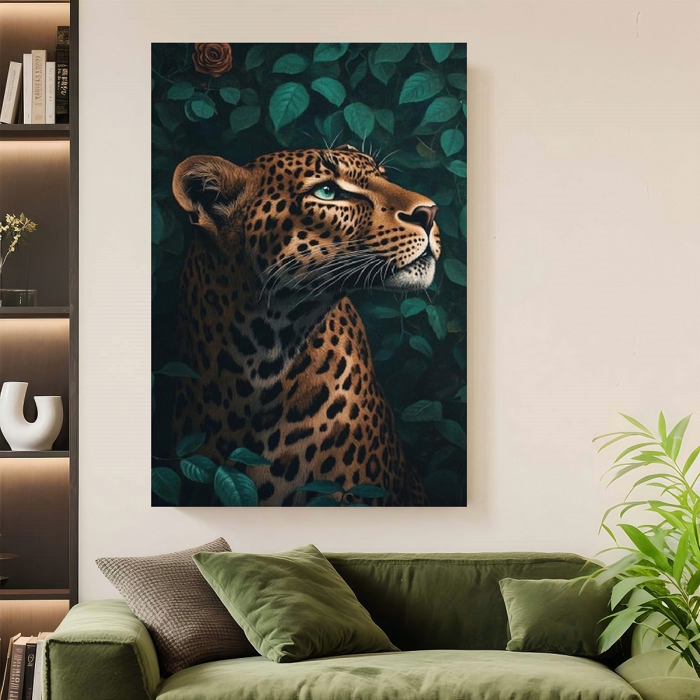 Home Decor Wall Panels - Framed Flat, 1pc Wooden Framed Leopard