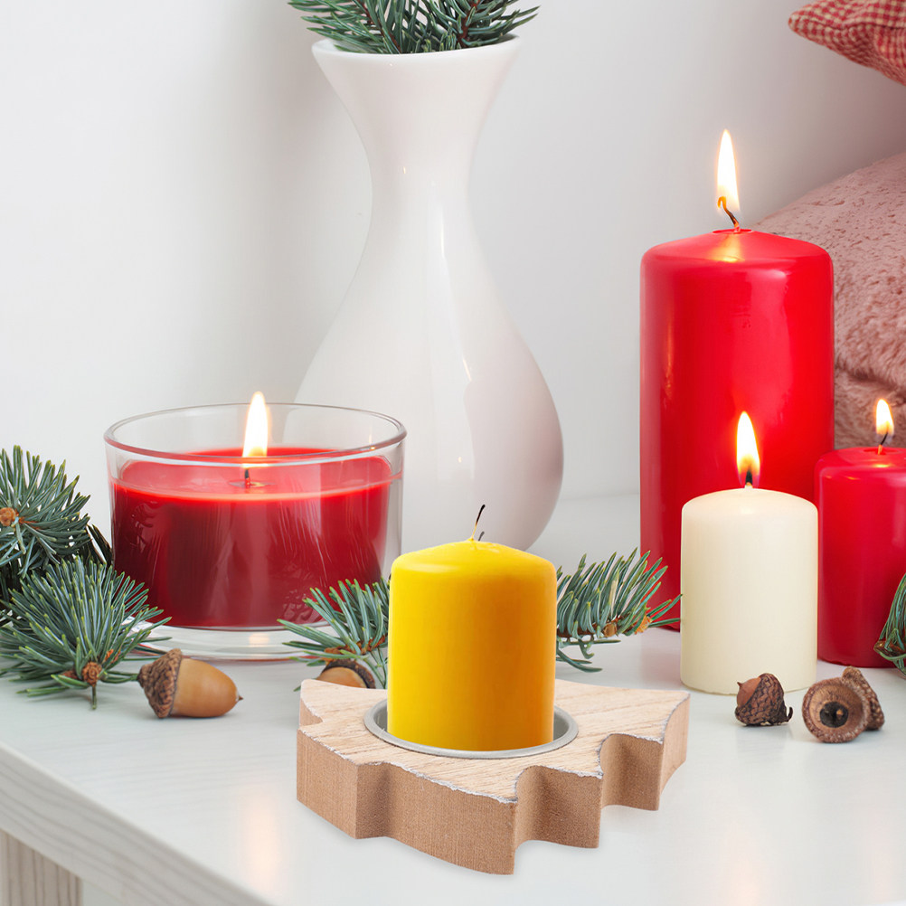 Home Decor Xmas - 6Pcs Wooden Tealight Holder Creative Xmas