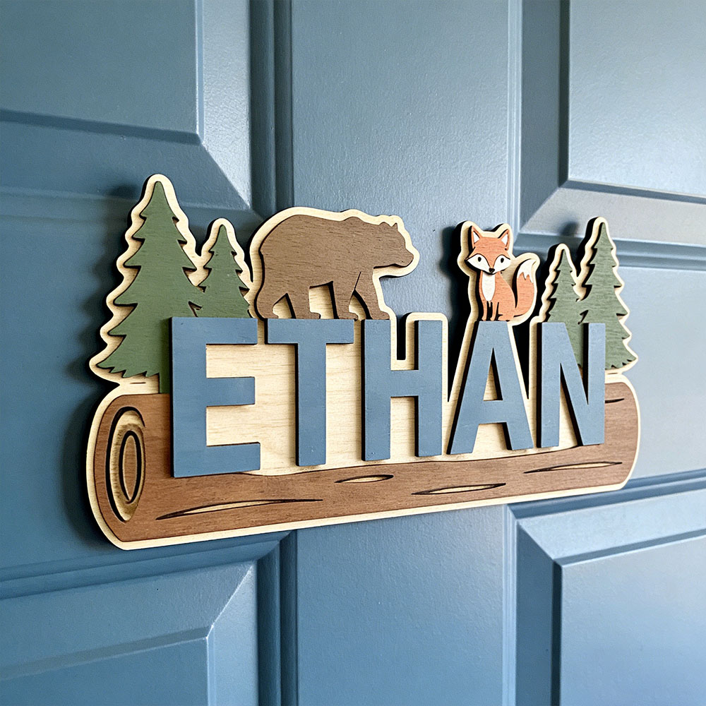 Home Decor Xmas - Woodland Forest Animal Personalized Name Wooden