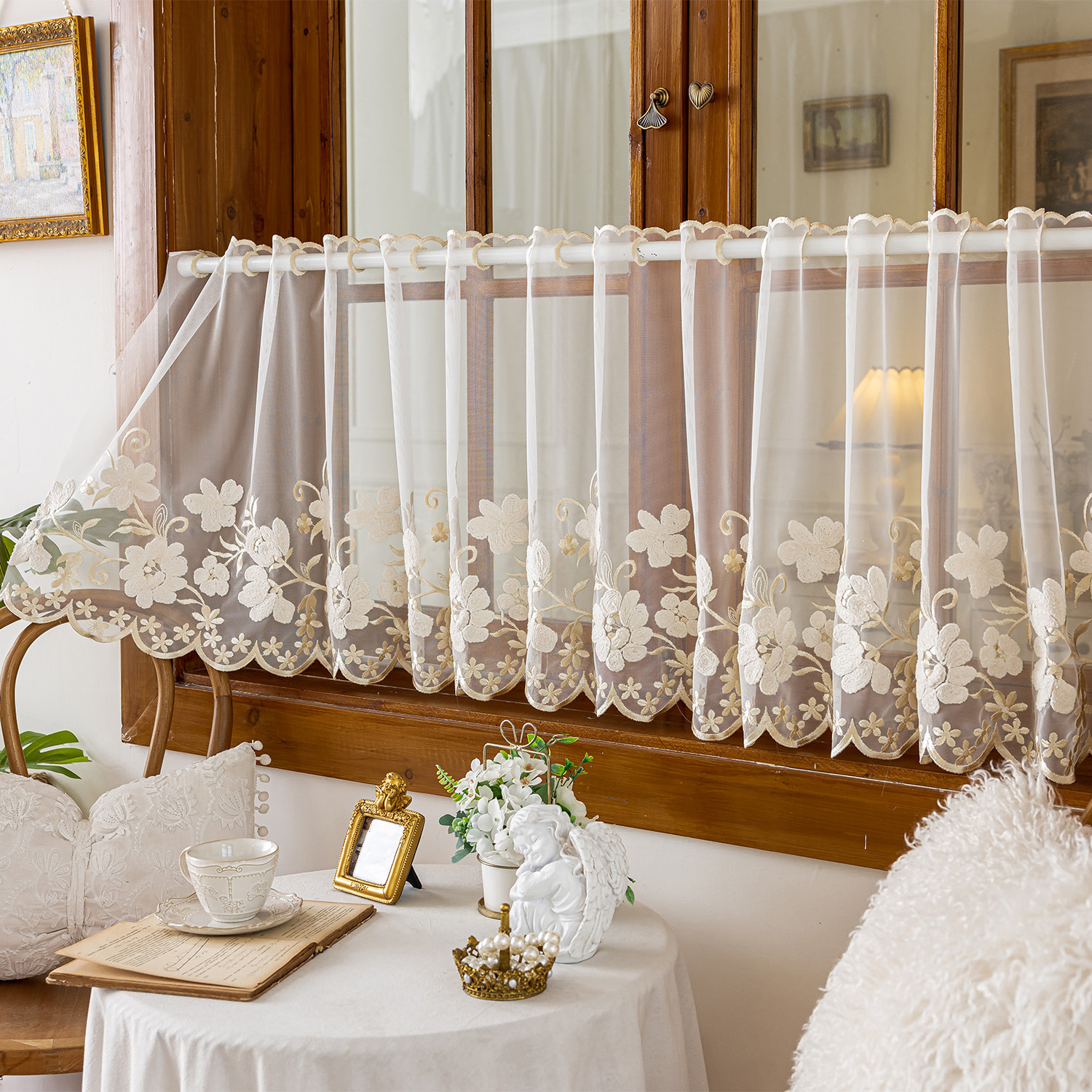 Home Decor Window Blinds - 1PC American Style Half Curtain Lace