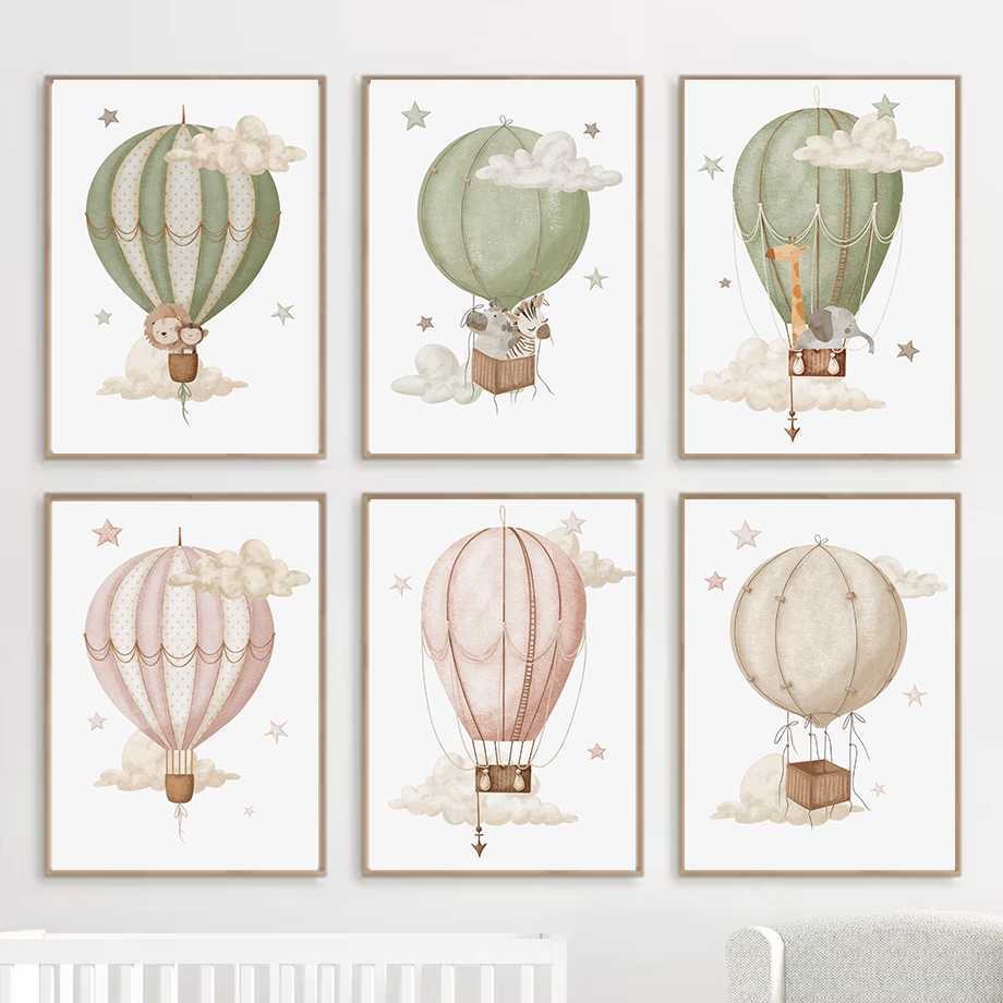 Watercolor Poster Print - Watercolor Hot Air Balloon Animal Monkey