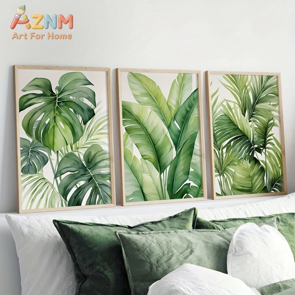 Watercolor Poster Print - 3pcs Frameless Tropical Watercolor Leaf Prints,Plant
