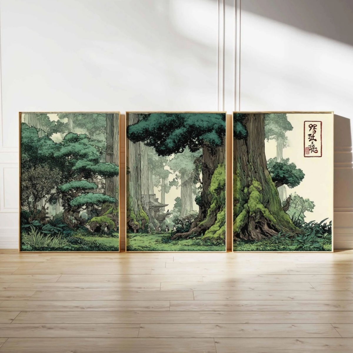 Home Decor Japandi Style - 3pcs/set Japanese Anime Forest Canvas Prints