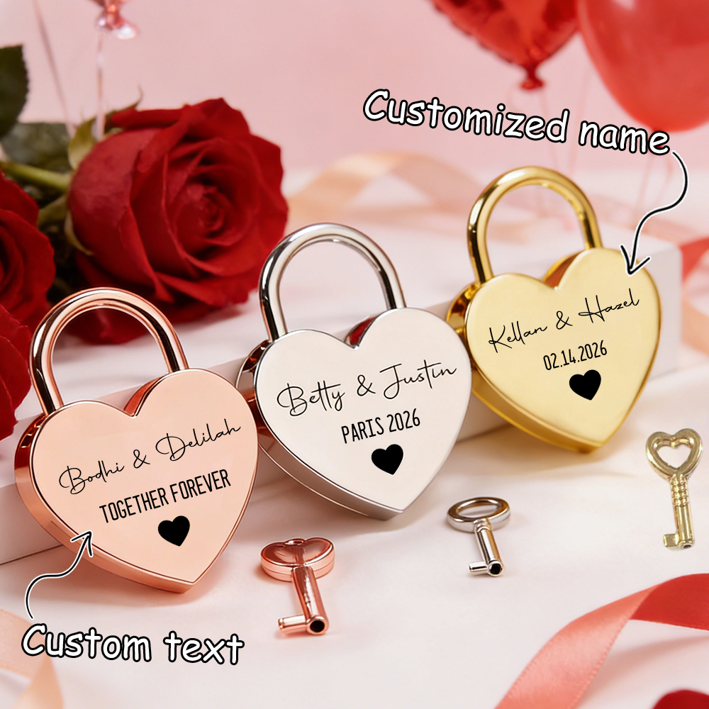Home Decor Xmas - Custom Name Heart-Shaped Padlock Personalized Name