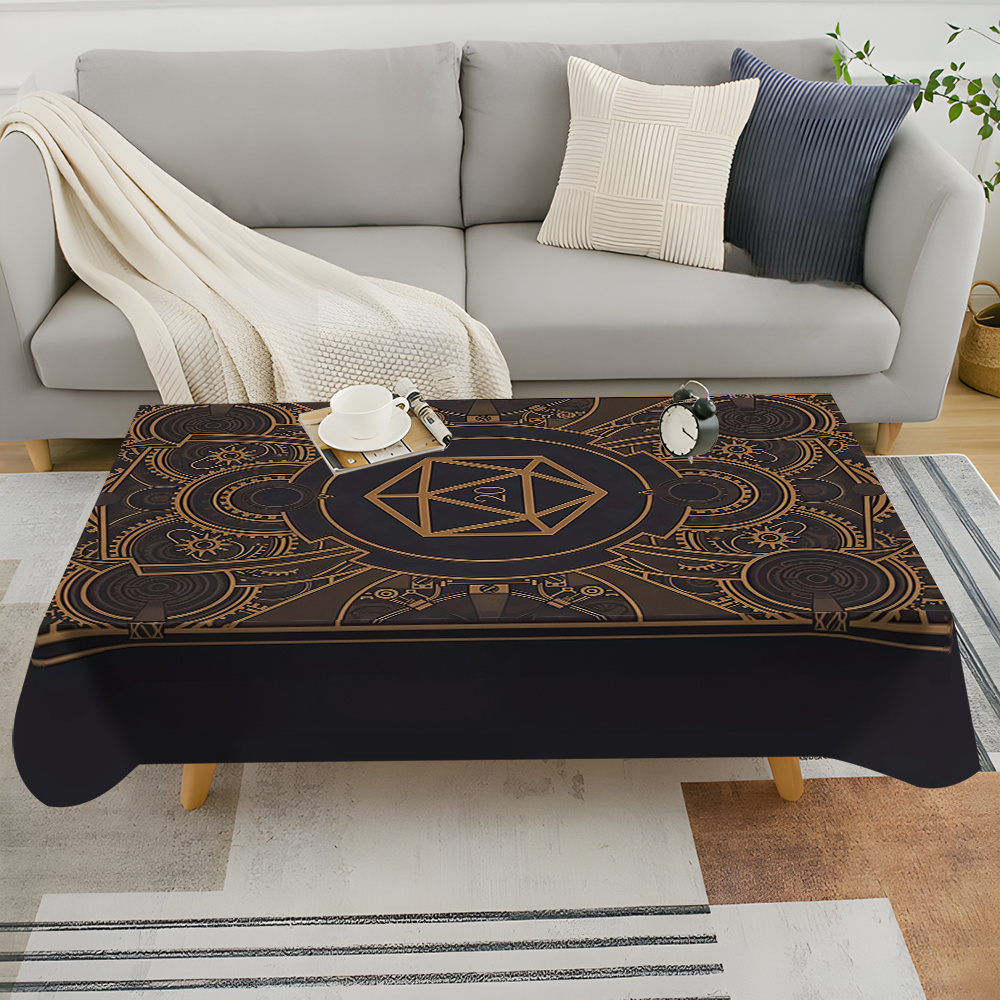 Home Decor Furniture - Steampunk Black Golden Gear Pattern Tablecloth