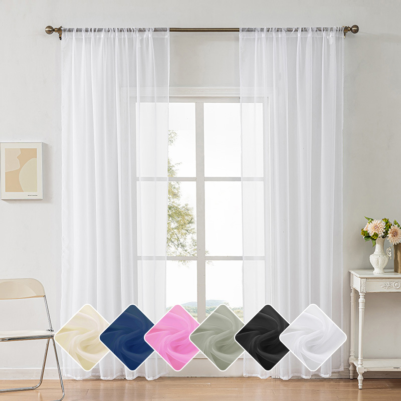 Home Decor Window Blinds - Solid Color Rod Pocket Sheer Curtains