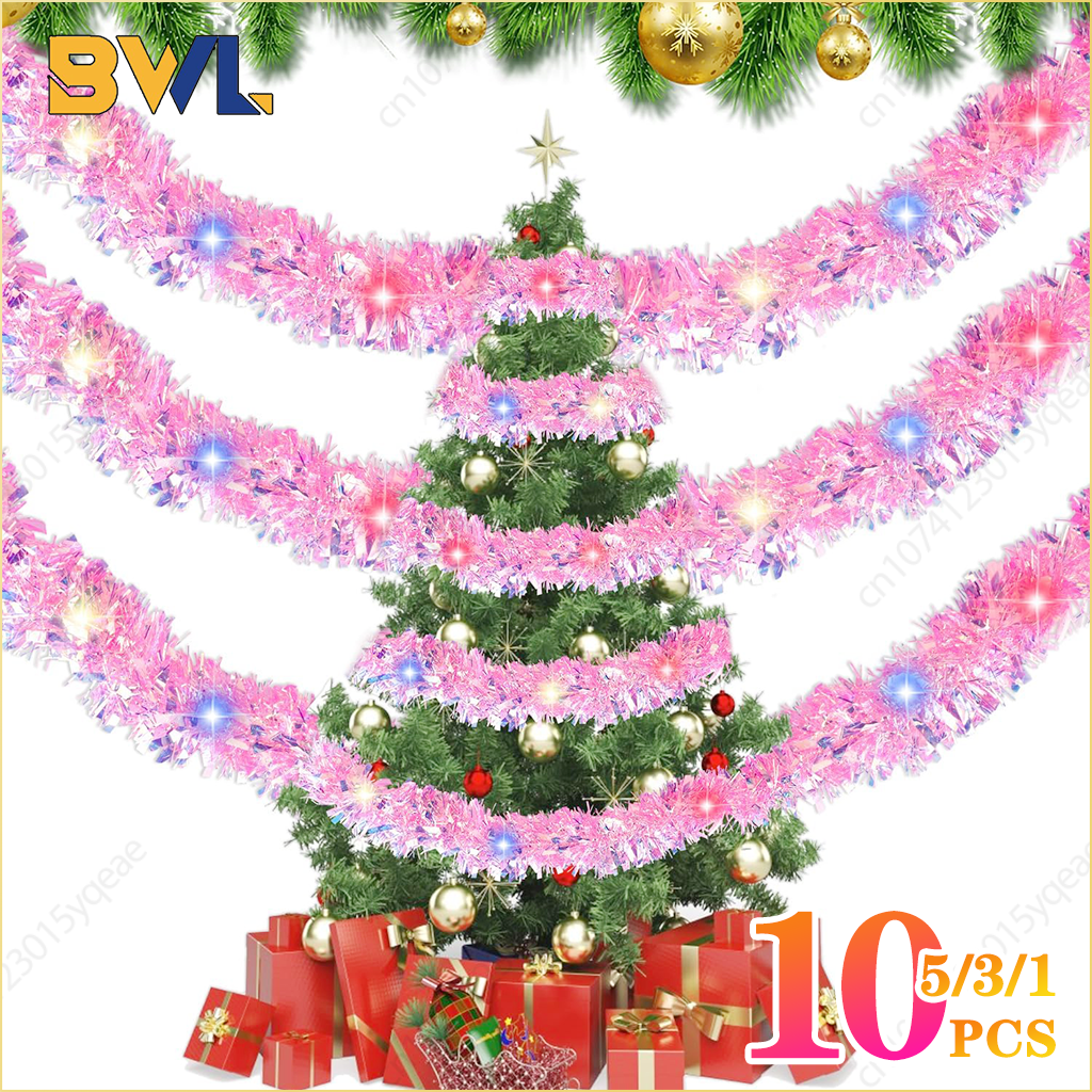 Home Decor Garland - 1-10PCS Pink Tinsel Garland Shiny Metallic