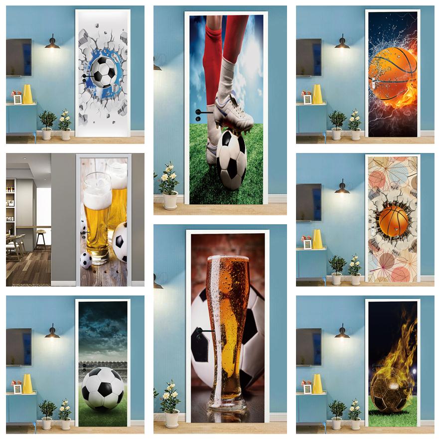 Home Decor On Sale - Football Basketball 3D Wallpaper Door Sticker