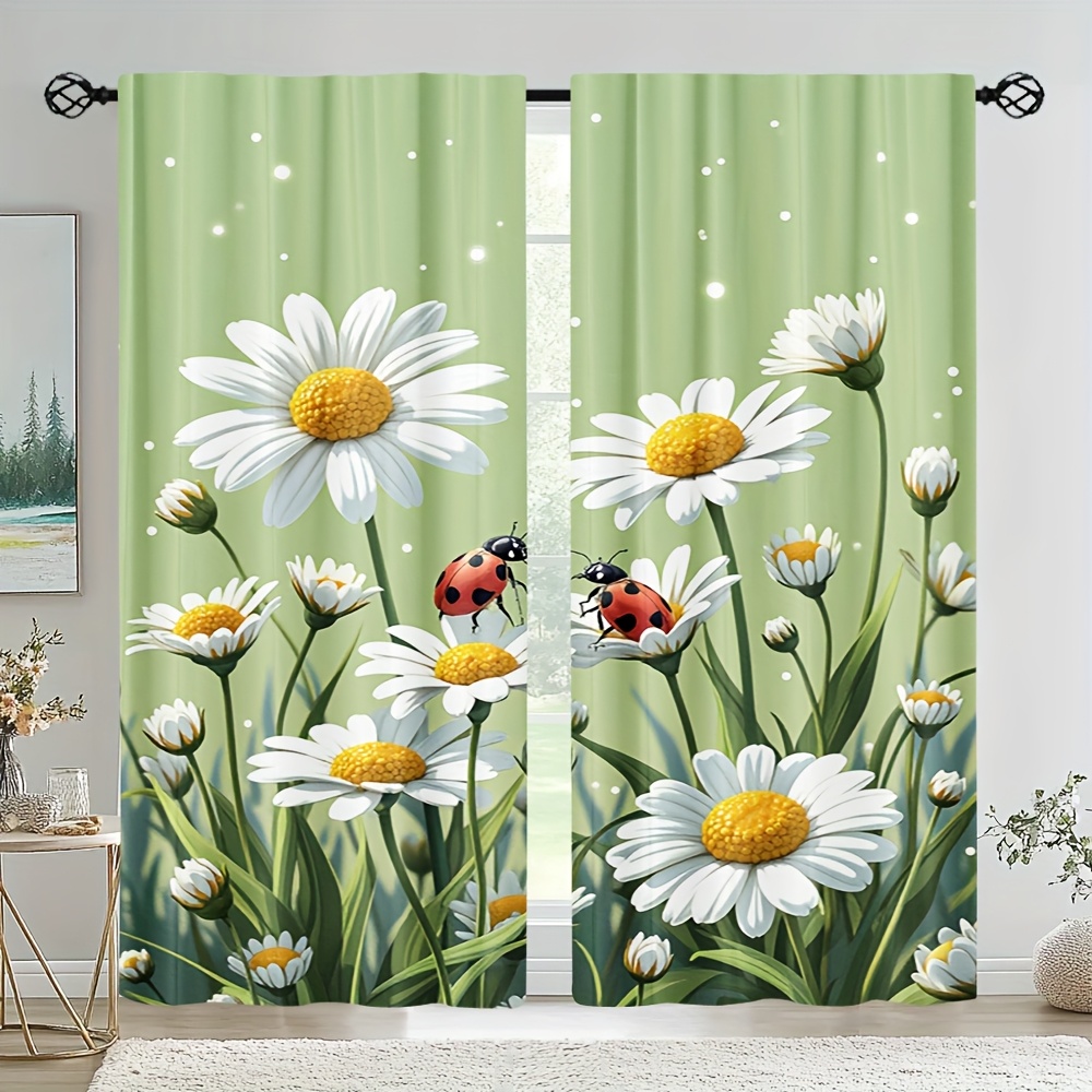 Home Decor Window Blinds - Graceful green daisy pattern Print Drapes