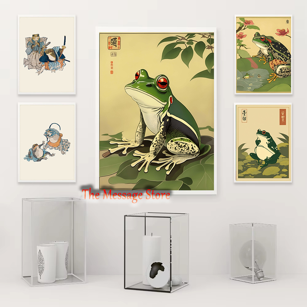 Home Decor Japandi Style - Japanese Frog Art Vintage Frogs Samurai