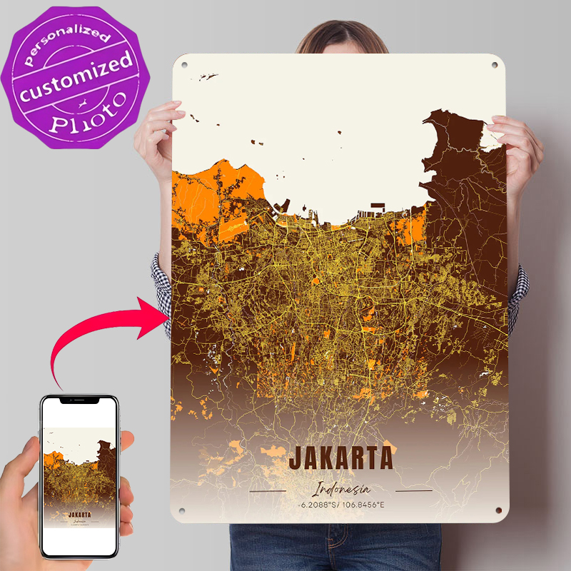 Home Decor Jakarta - Jakarta City Map Tinplate Poster Wall