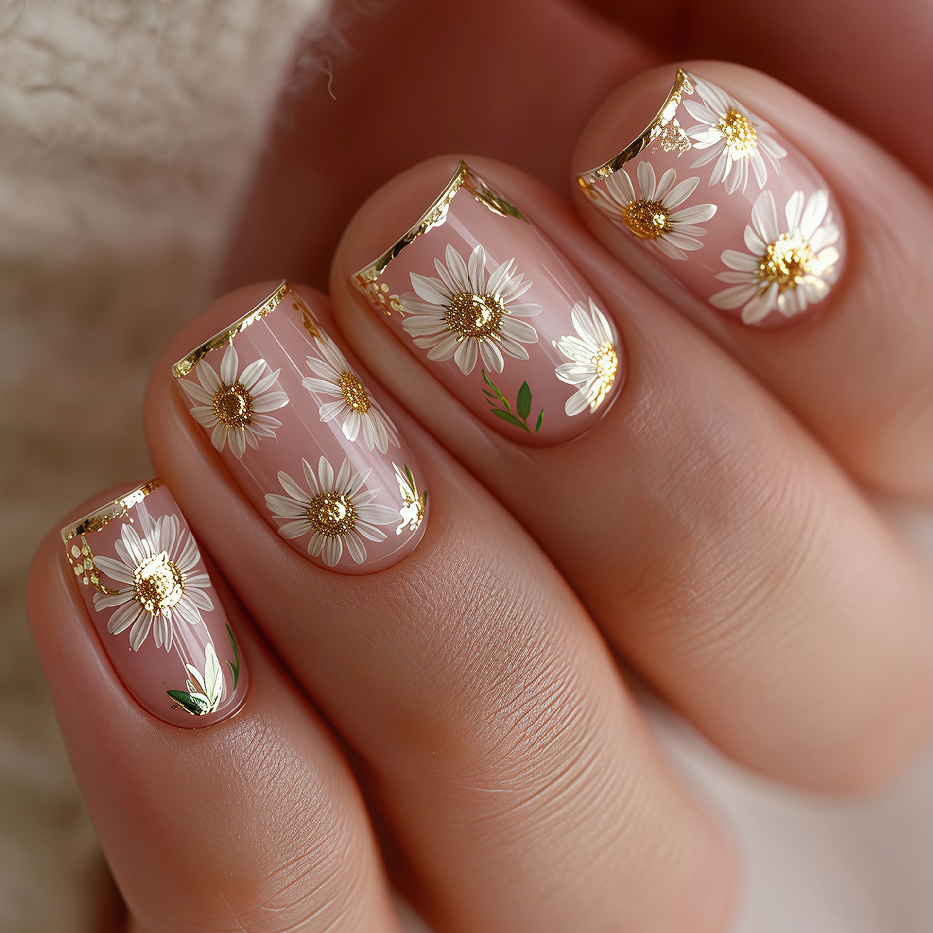 Pressed Flower Frame - Short Square fake nails golden white