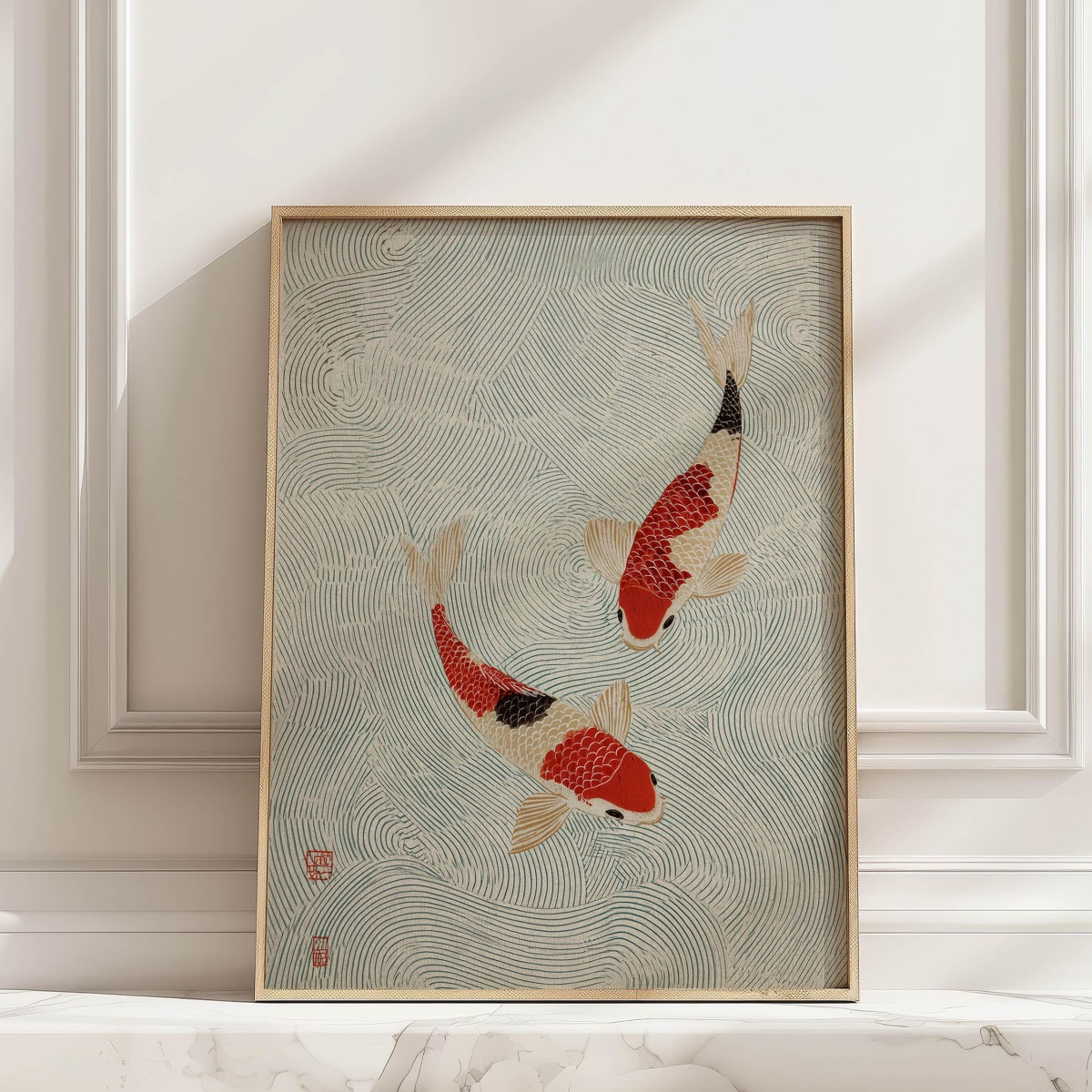 Home Decor Japandi Style - Japanese Red Cream Koi Canvas Print
