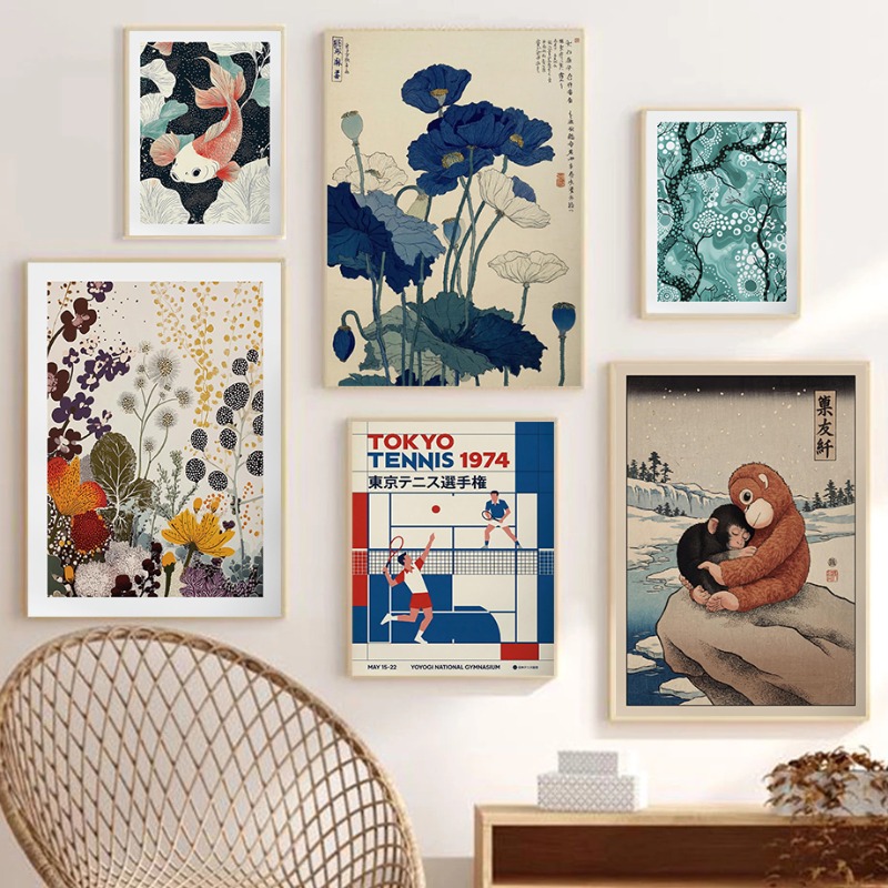Home Decor Japandi Style - Japandi Wave Art Print Japanese Floral