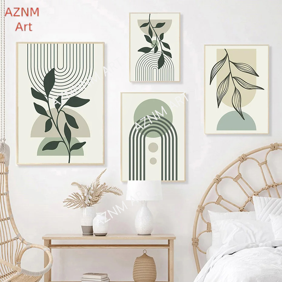 Home Decor Reviews - Sage Green Leaf Geometry Line Canvas