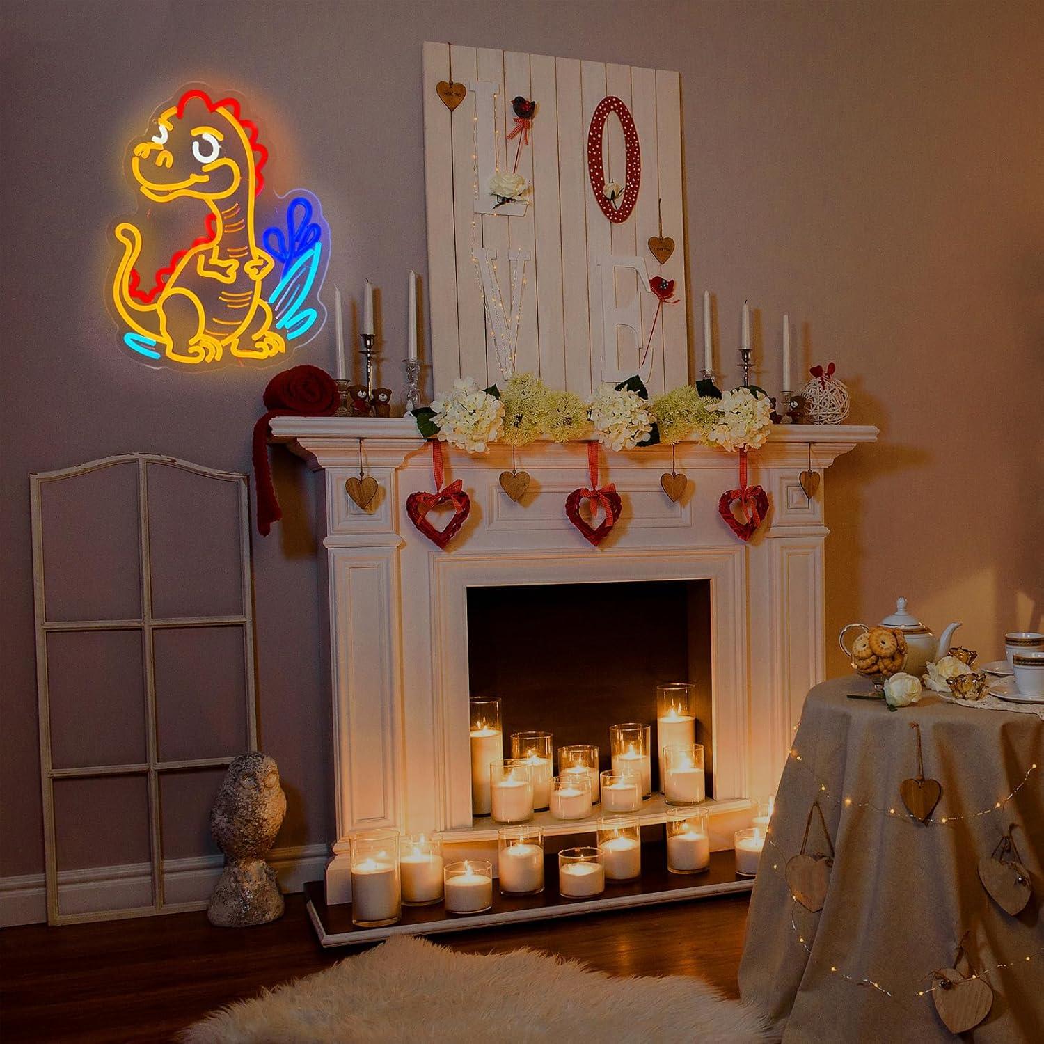 Cute Dinosaur Neon Sign Cartoo - مراجعة Home Decor Games وسعره