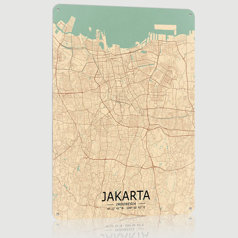 Jakarta Vintage Map Printed Po - مراجعة Home Decor Jakarta وسعره