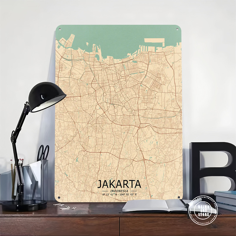 Jakarta Vintage Map Printed Po - مراجعة Home Decor Jakarta وسعره