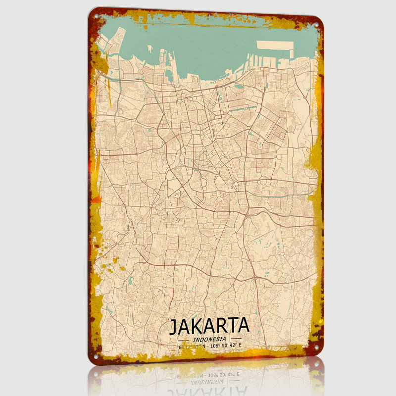 Jakarta Vintage Map Printed Po - مراجعة Home Decor Jakarta وسعره