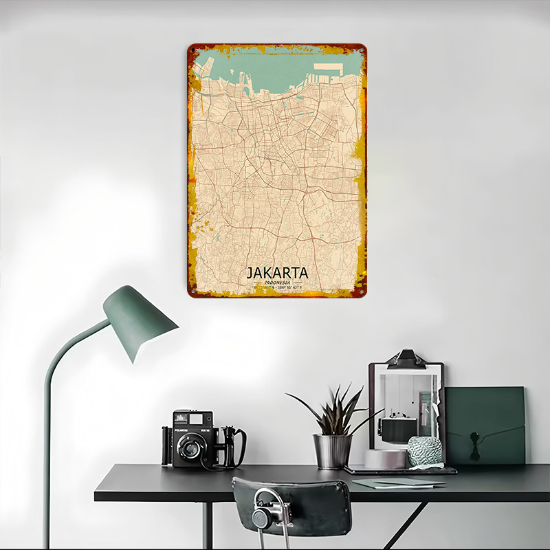 Jakarta Vintage Map Printed Po - مراجعة Home Decor Jakarta وسعره