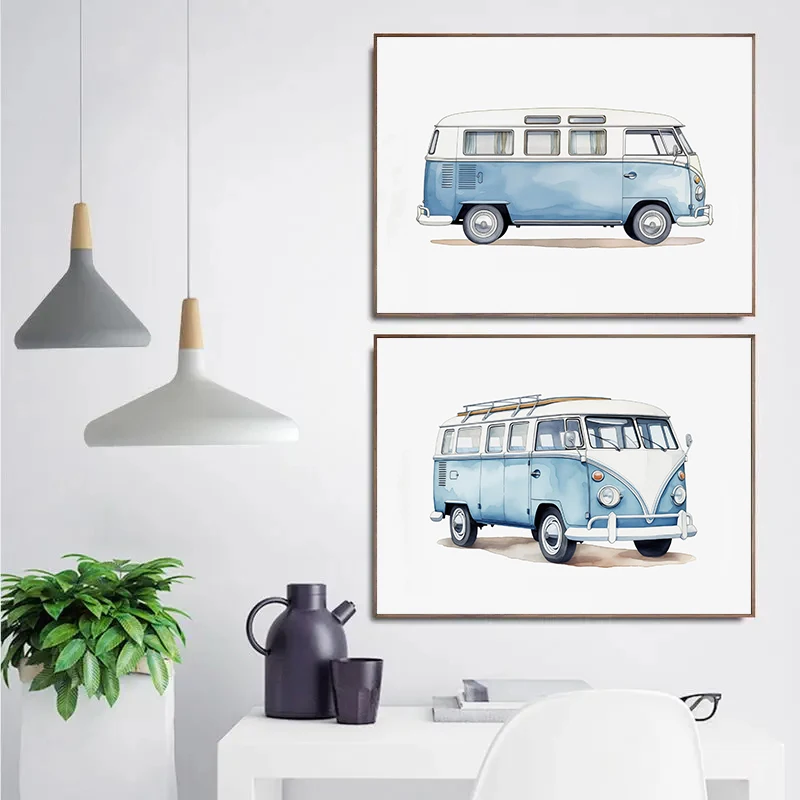 Classic Light Blue Car Vehicle - مراجعة Watercolor Poster Print وسعره