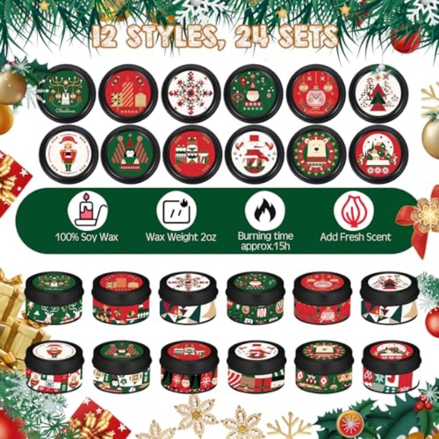 24 Sets Christmas Scented Soy  - مراجعة Scented Candle Set وسعره