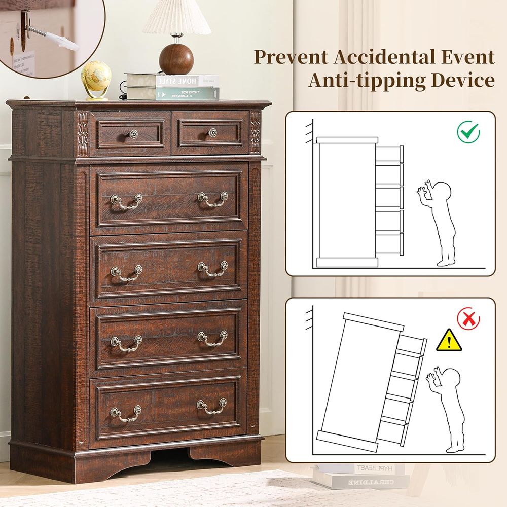 6-Drawer Tall Dresser for Bedr - مراجعة Home Decor Furniture وسعره