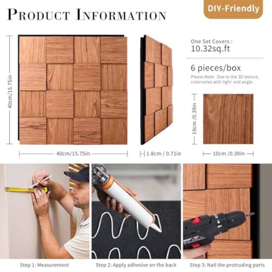6-Pack 3D Checkerboard Acousti - مراجعة Home Decor Wall Panels وسعره