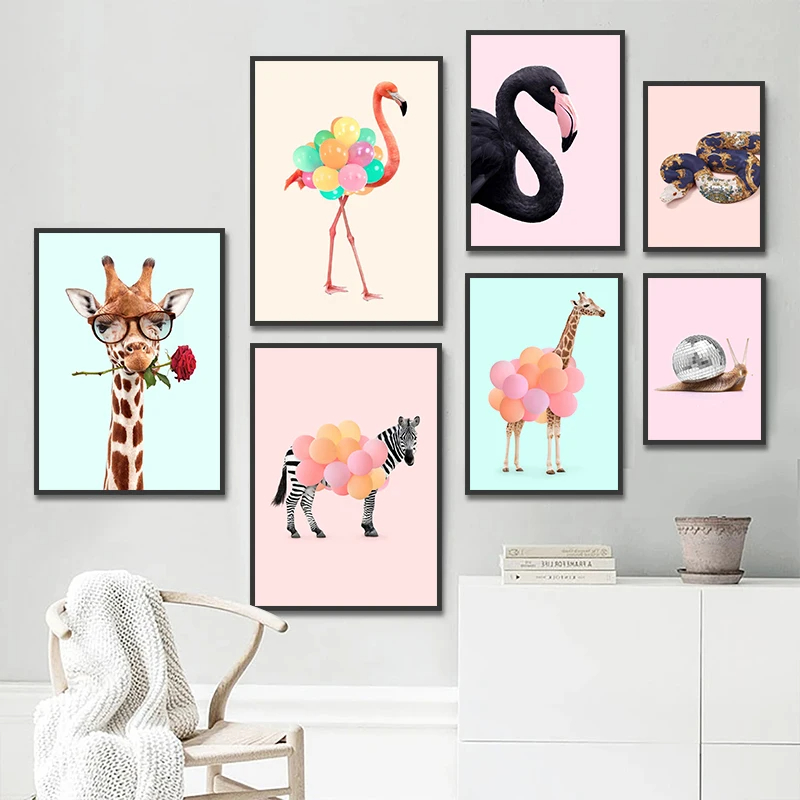 Funny Fashion Giraffe Zebra Fl - مراجعة Watercolor Poster Print وسعره
