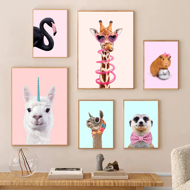 Funny Fashion Giraffe Zebra Fl - مراجعة Watercolor Poster Print وسعره