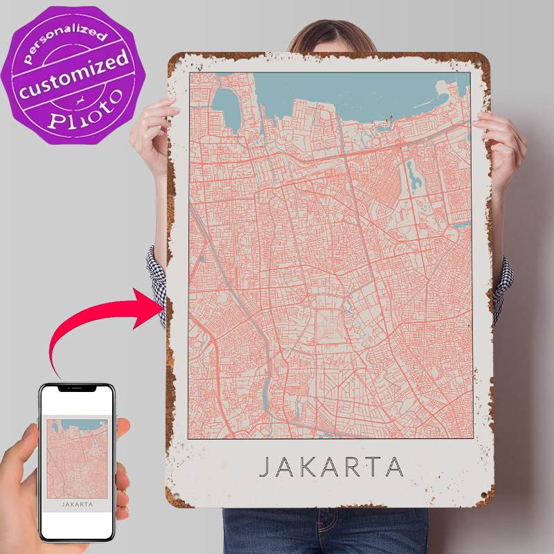 Jakarta Vintage Map Metal Post - مراجعة Home Decor Jakarta وسعره