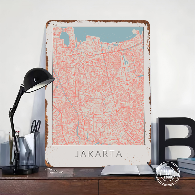 Jakarta Vintage Map Metal Post - مراجعة Home Decor Jakarta وسعره