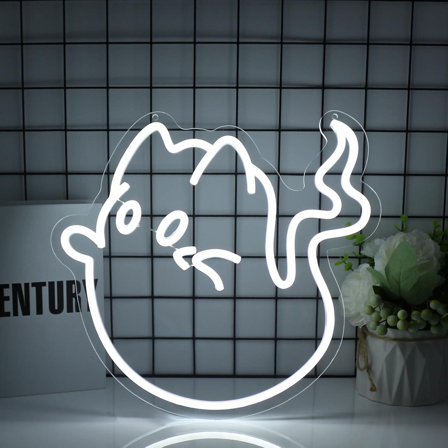 Cat Ghost Neon Sign USB Powere - مراجعة Home Decor Games وسعره