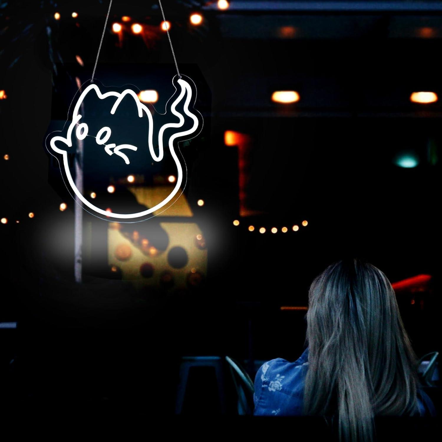 Cat Ghost Neon Sign USB Powere - مراجعة Home Decor Games وسعره