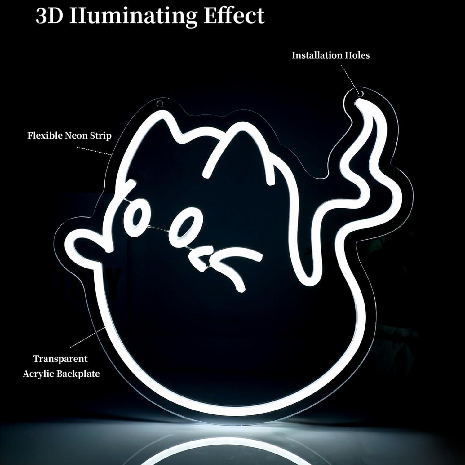 Cat Ghost Neon Sign USB Powere - مراجعة Home Decor Games وسعره