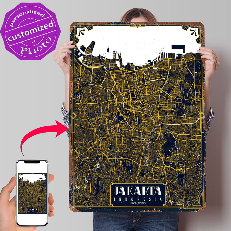 Jakarta City Map Art Deco Post - مراجعة Home Decor Jakarta وسعره