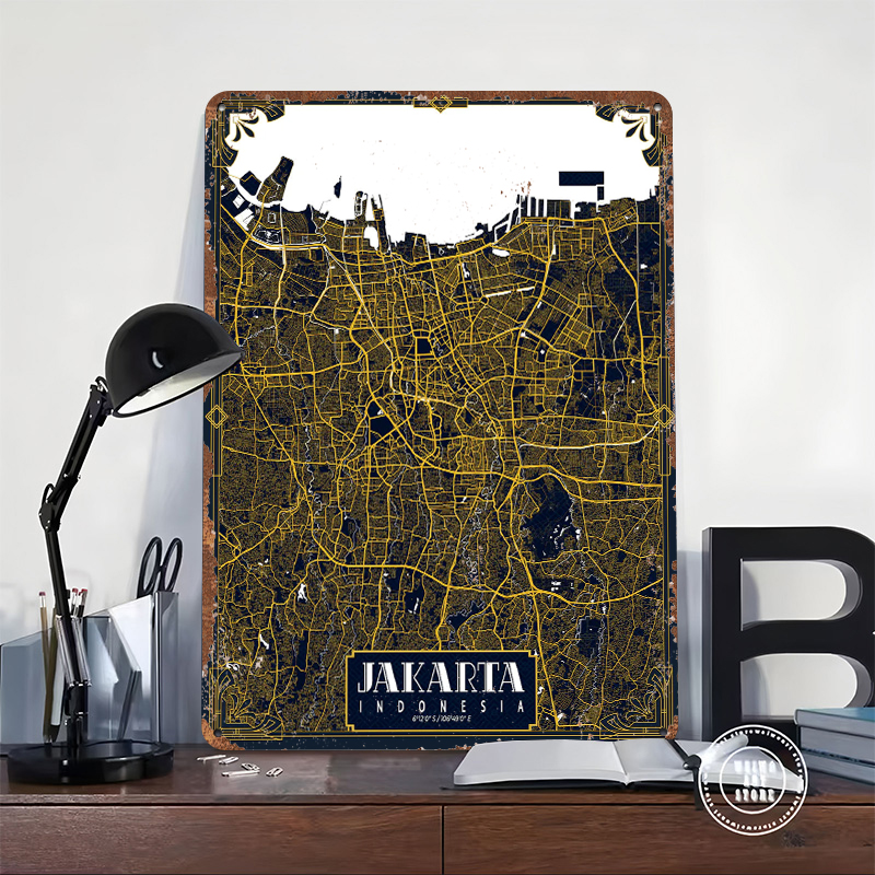 Jakarta City Map Art Deco Post - مراجعة Home Decor Jakarta وسعره