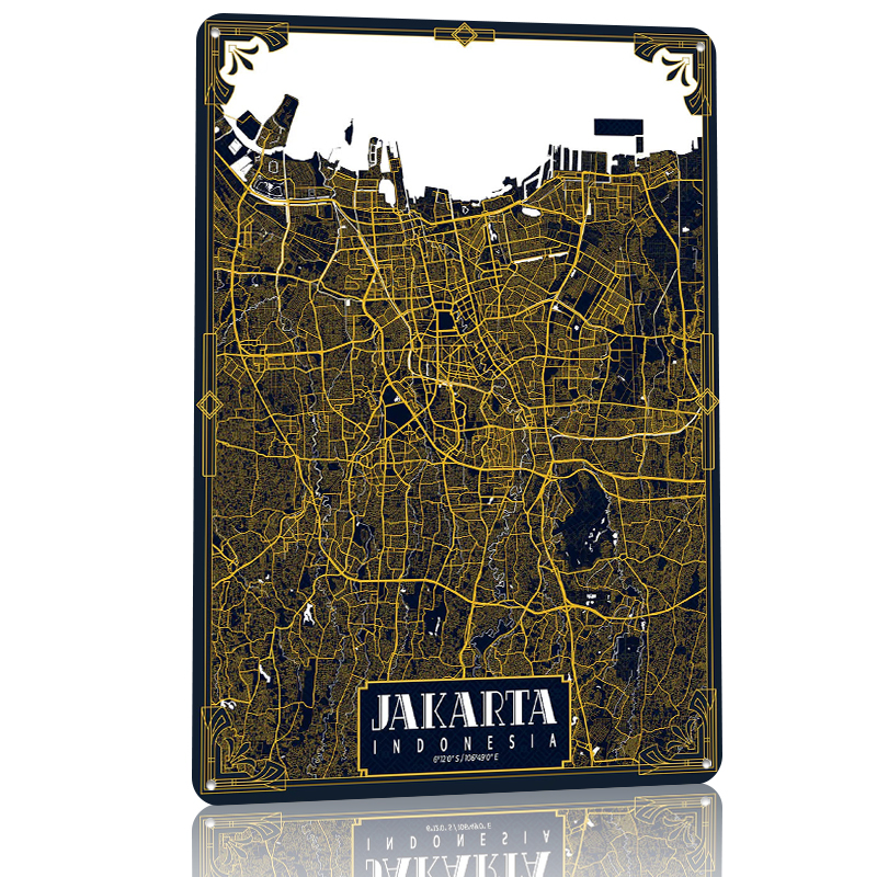 Jakarta City Map Art Deco Post - مراجعة Home Decor Jakarta وسعره