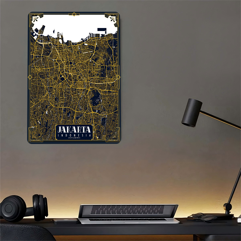 Jakarta City Map Art Deco Post - مراجعة Home Decor Jakarta وسعره