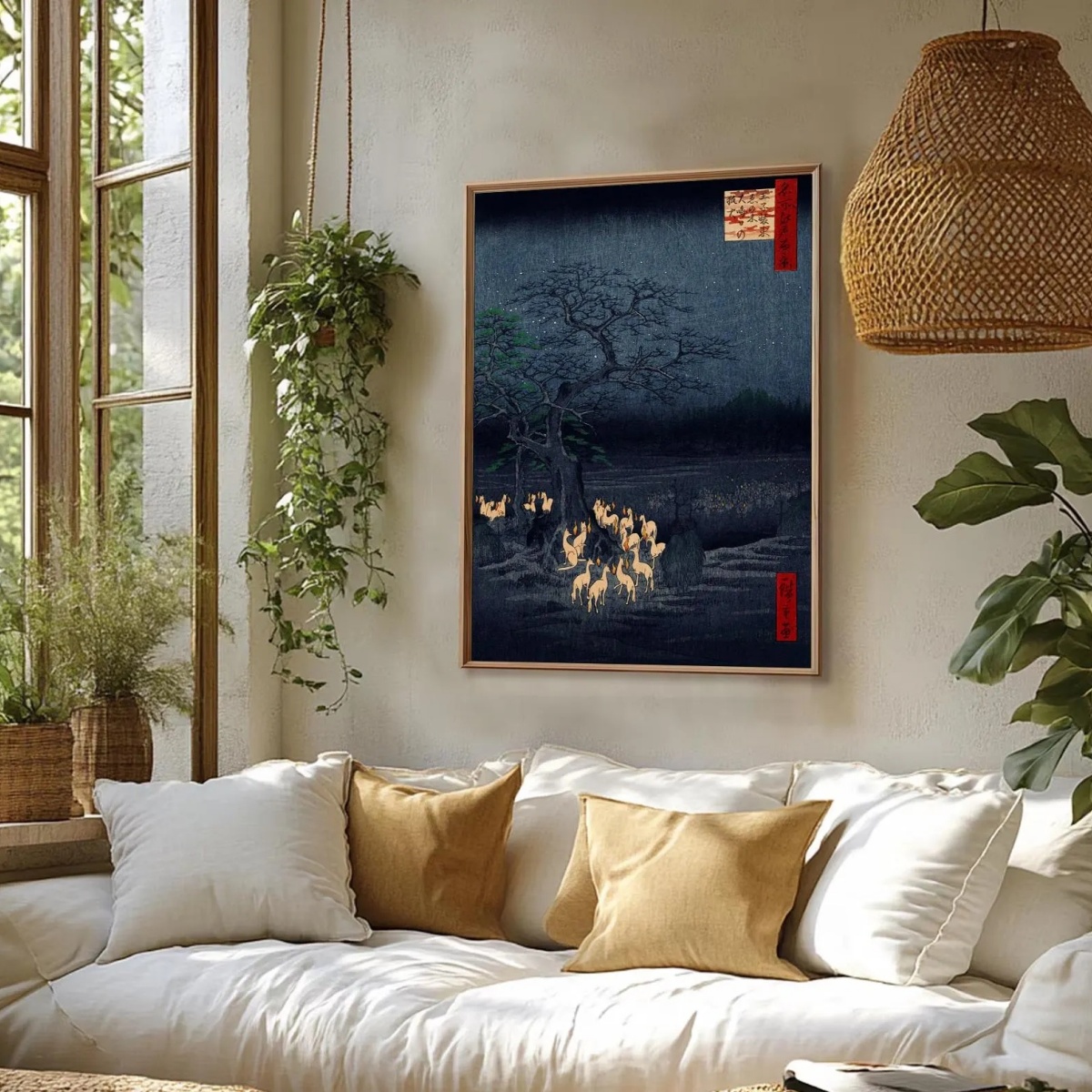 Japanese Retro Fox Canvas Prin - مراجعة Home Decor Japandi Style وسعره