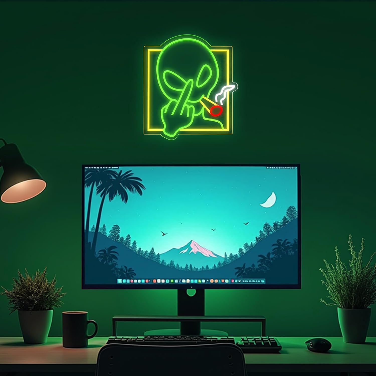 Green Alien Neon Sign Art Wall - مراجعة Home Decor Games وسعره
