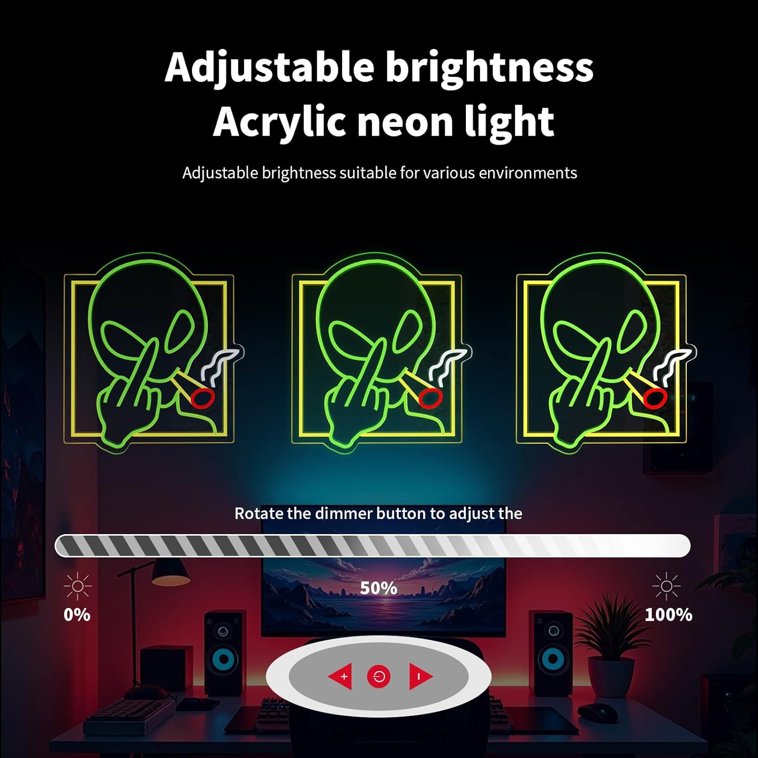 Green Alien Neon Sign Art Wall - مراجعة Home Decor Games وسعره