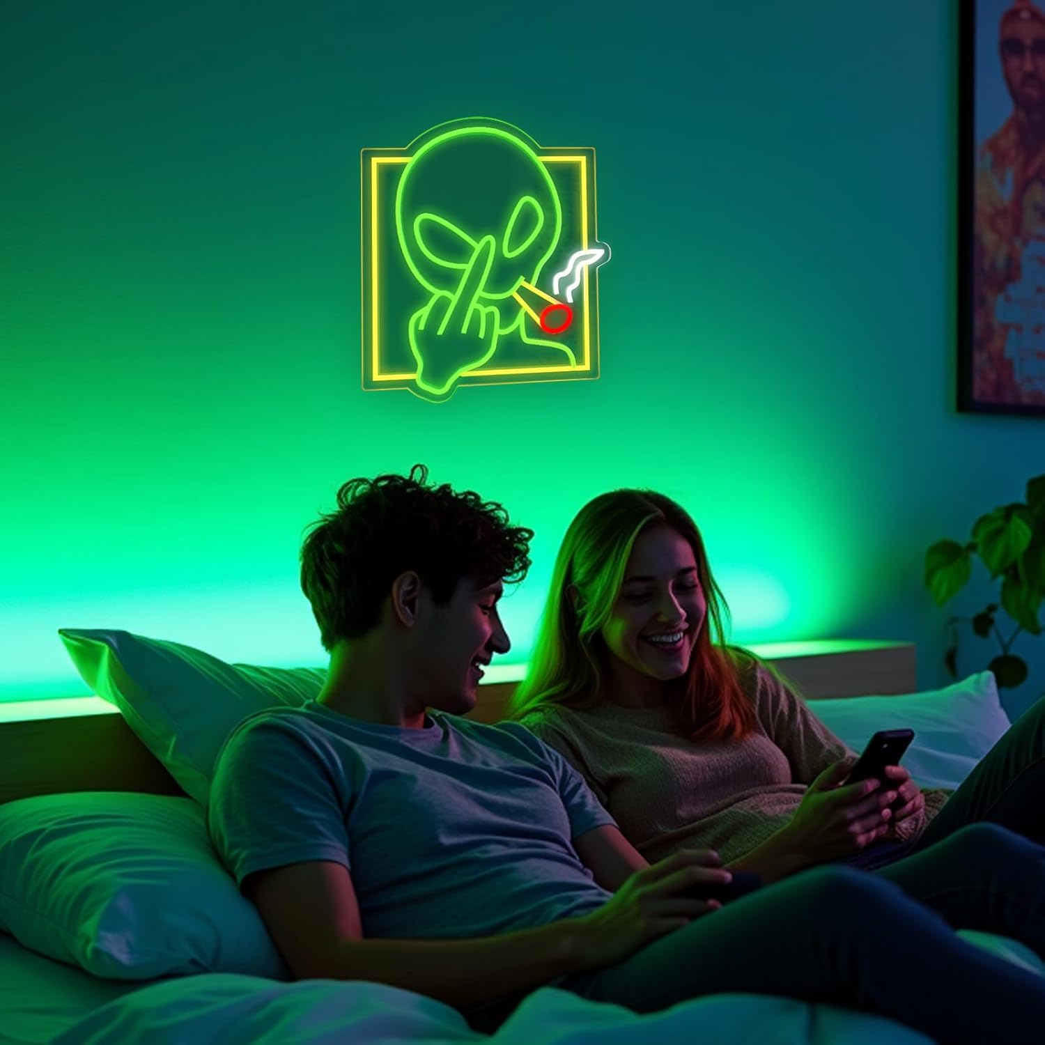 Green Alien Neon Sign Art Wall - مراجعة Home Decor Games وسعره