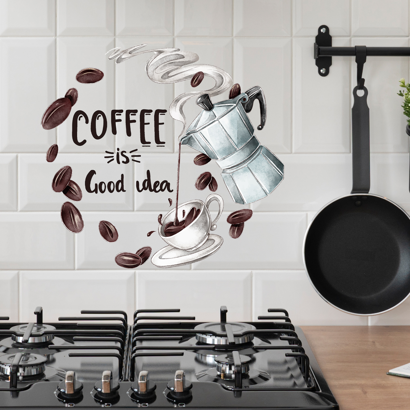 Watercolor Moka Pot Coffee Wal - مراجعة Home Decor Quotes Ideas وسعره