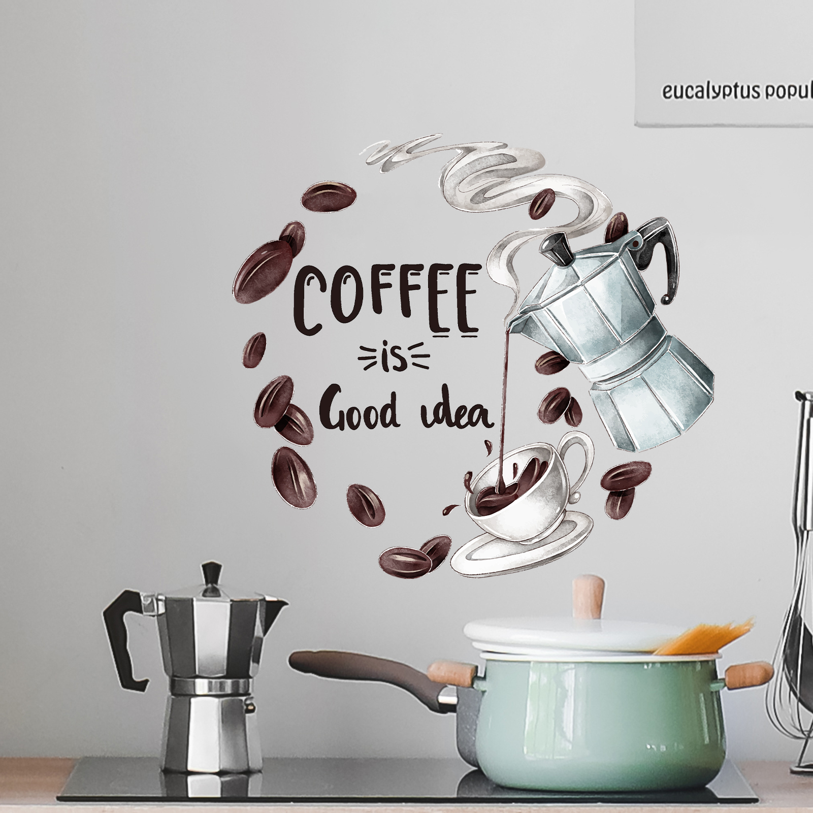 Watercolor Moka Pot Coffee Wal - مراجعة Home Decor Quotes Ideas وسعره
