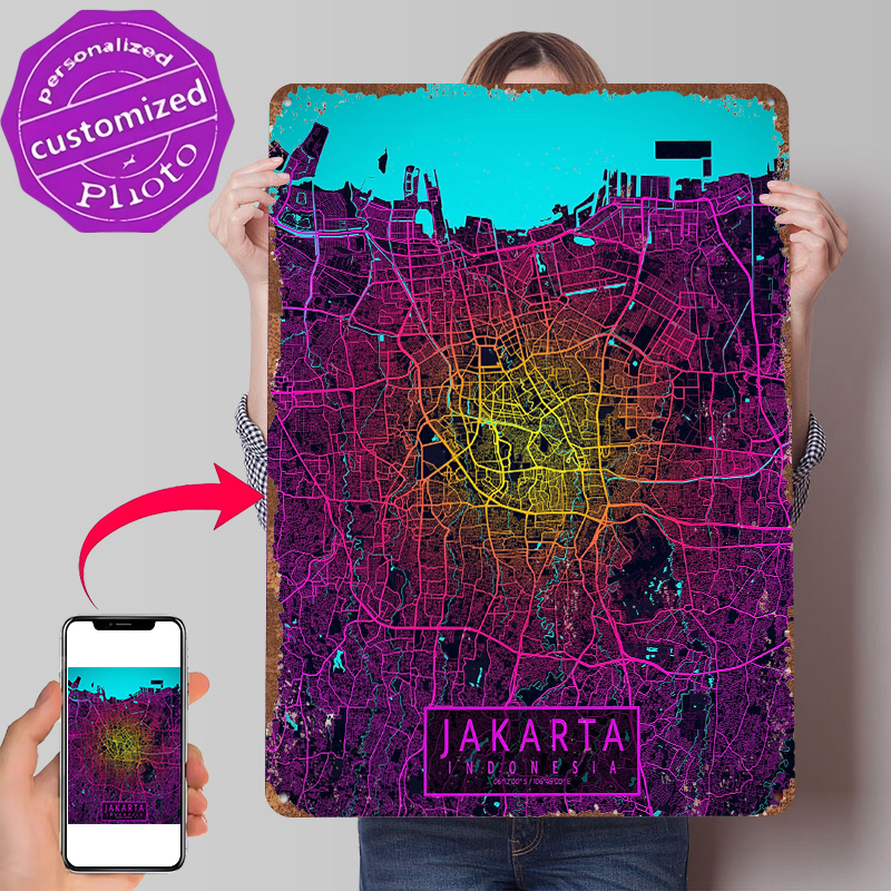 Jakarta City Map Neon Tin Post - مراجعة Home Decor Jakarta وسعره