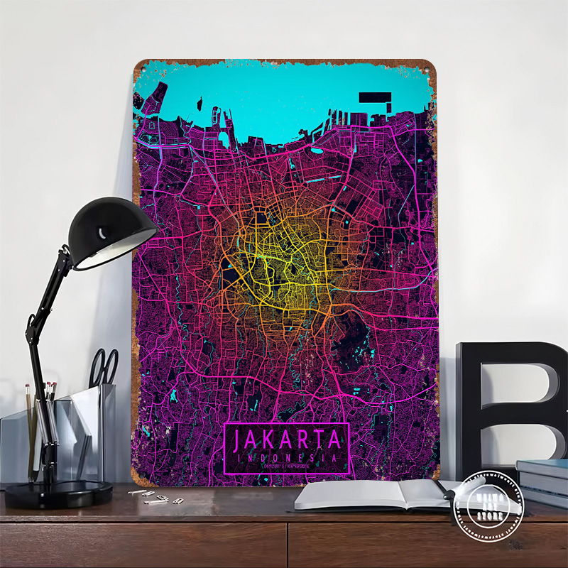 Jakarta City Map Neon Tin Post - مراجعة Home Decor Jakarta وسعره