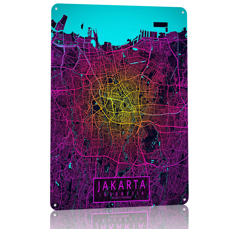 Jakarta City Map Neon Tin Post - مراجعة Home Decor Jakarta وسعره