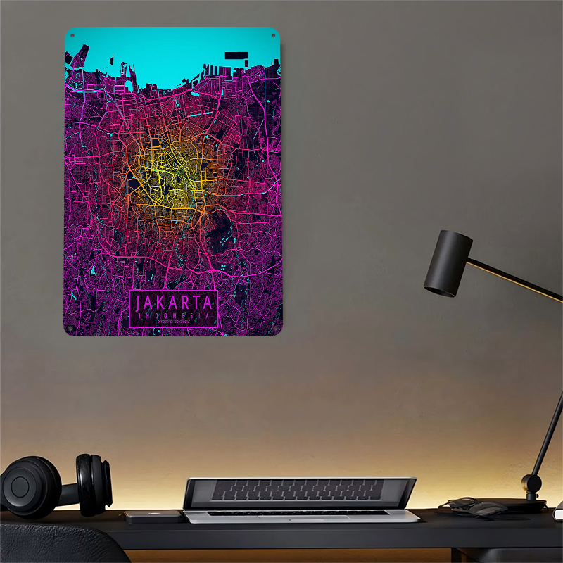 Jakarta City Map Neon Tin Post - مراجعة Home Decor Jakarta وسعره