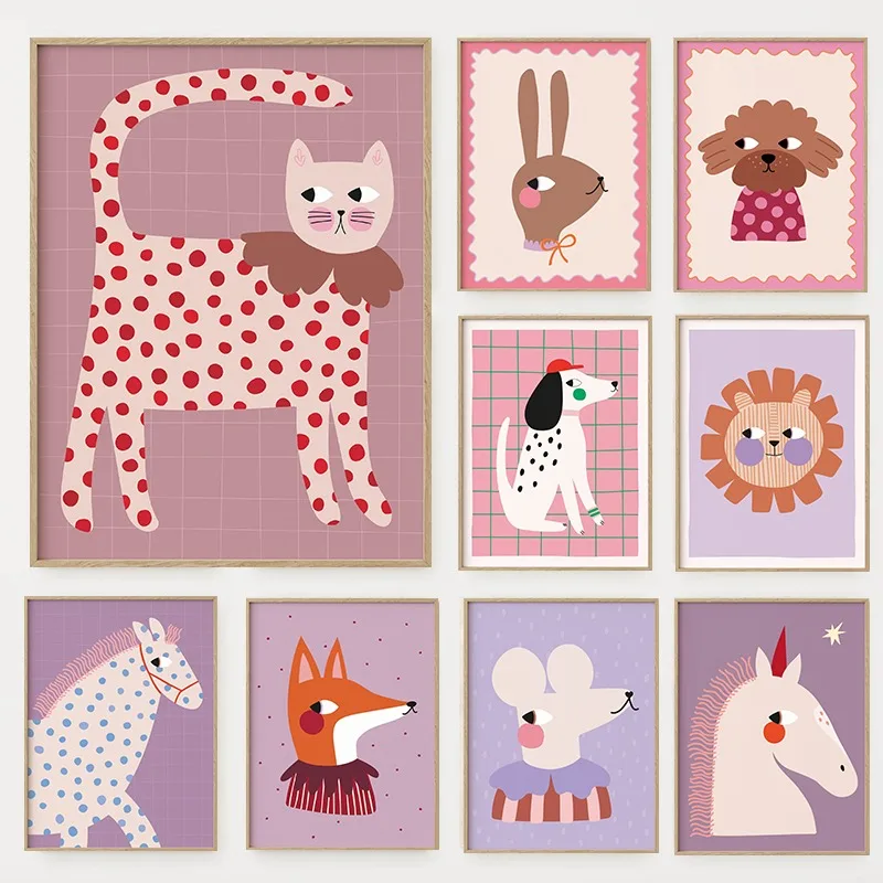 Cartoon Cute Animals Illustrat - مراجعة Watercolor Poster Print وسعره